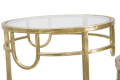 Juego de 3 mesas redondas de metal dorado y cristal transparente