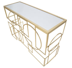 Console rectangulaire Marie Métal Doré plateau Verre Miroir