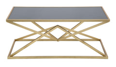 Mesa de centro rectangular Piramid de metal dorado y cristal templado negro