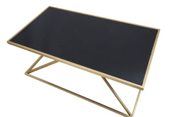 Mesa de centro rectangular Piramid de metal dorado y cristal templado negro