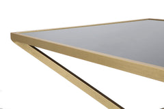 Mesa de centro rectangular Piramid de metal dorado y cristal templado negro
