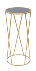 Soporte de teléfono redondo Glam de metal dorado con base de cristal templado negro