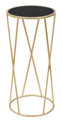Soporte de teléfono redondo Glam de metal dorado con base de cristal templado negro