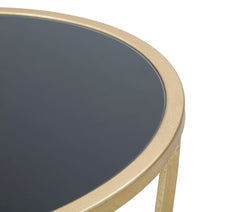 Soporte de teléfono redondo Glam de metal dorado con base de cristal templado negro