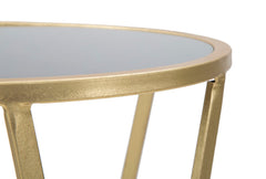 Soporte de teléfono redondo Glam de metal dorado con base de cristal templado negro