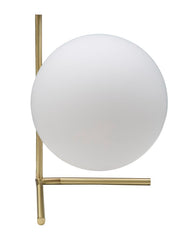 Lámpara de mesa Glamy de metal dorado y esfera de cristal opalino