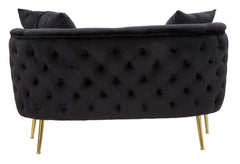 Sofá de 2 plazas de terciopelo negro y metal dorado