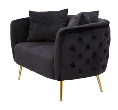 Sofá de 2 plazas de terciopelo negro y metal dorado