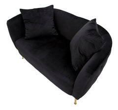 Sofá de 2 plazas de terciopelo negro y metal dorado