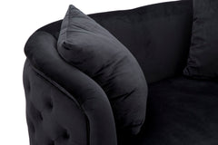 Sofá de 2 plazas de terciopelo negro y metal dorado