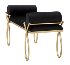 Banco de terciopelo negro y metal dorado