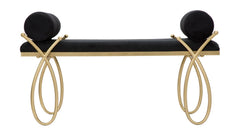 Banco de terciopelo negro y metal dorado