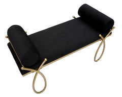 Banco de terciopelo negro y metal dorado