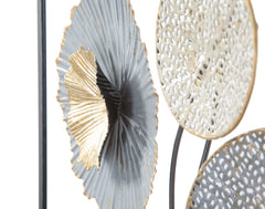 Panel decorativo de metal flores y hojas acero gris oro