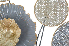 Panel decorativo de metal flores y hojas acero gris oro