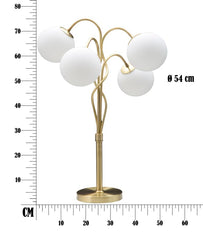 Lámpara de mesa Glamy 4 luces Metal dorado y Cristal opaco