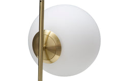 Lámpara de mesa Glamy de metal dorado y esfera de cristal opalino
