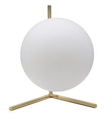 Lámpara de mesa Glamy de metal dorado y esfera de cristal opalino