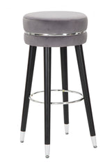 Tabouret de bar en bois et velours Bleu finition argentée