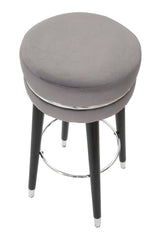 Tabouret de bar en bois et velours Bleu finition argentée