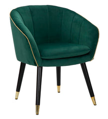 Sillón París Tela Verde patas de Madera Negra y Detalles Dorados
