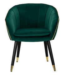Sillón París Tela Verde patas de Madera Negra y Detalles Dorados