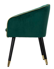 Sillón París Tela Verde patas de Madera Negra y Detalles Dorados
