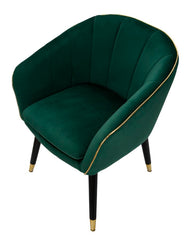 Sillón París Tela Verde patas de Madera Negra y Detalles Dorados