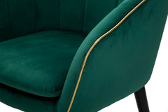 Sillón París Tela Verde patas de Madera Negra y Detalles Dorados