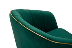 Sillón París Tela Verde patas de Madera Negra y Detalles Dorados