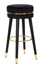Taburete de bar de madera y terciopelo Negro con acabado plateado