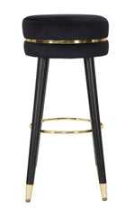 Taburete de bar de madera y terciopelo Negro con acabado plateado