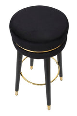 Taburete de bar de madera y terciopelo Negro con acabado plateado