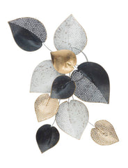 Panel metálico decorativo hojas 3D Negro / Oro