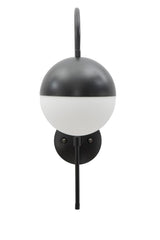Aplique de pared metálico negro con esfera de cristal blanco