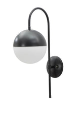 Aplique de pared metálico negro con esfera de cristal blanco