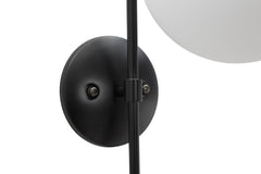 Aplique de pared metálico negro con esfera de cristal blanco