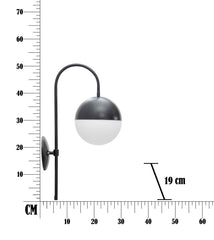 Aplique de pared metálico negro con esfera de cristal blanco