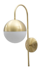 Aplique de pared de metal dorado y esfera de cristal blanco