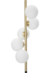 Lámpara de pie de 5 luces Glamyy Metal dorado y negro esferas de cristal blanco