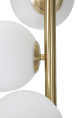 Lámpara de pie de 5 luces Glamyy Metal dorado y negro esferas de cristal blanco