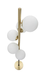 Lámpara de pie de 5 luces Glamyy Metal dorado y negro esferas de cristal blanco