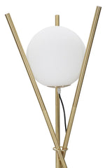 Lámpara de pie Glamy, metal dorado, esfera de cristal blanco
