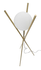 Lámpara de pie Glamy, metal dorado, esfera de cristal blanco
