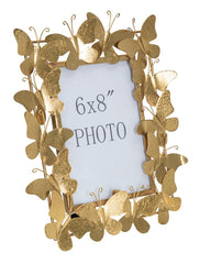 Marco de fotos de metal dorado con decoración de mariposas