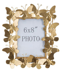 Marco de fotos de metal dorado con decoración de mariposas