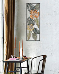 Panel de pared rectangular de metal con motivos geométricos y florales