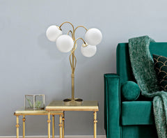 Lámpara de mesa Glamy 4 luces Metal dorado y Cristal opaco