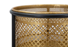 Porte-fleur en métal doré et piédestal noir