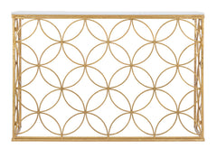 Console rectangulaire métal doré plateau marbre blanc